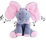 Jucarie de plus, interactiva si muzicala, elefant cantaret si vorbitor, se ascunde si misca urechile, peek a boo, pentru copii de la 3 ani in sus, 30cm - TRUMPY roz
