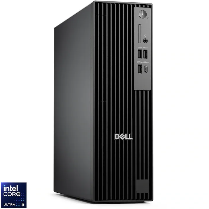 Sistem Desktop PC Dell Pro Slim QCS1250 SFF cu procesor Intel® Core™ Ultra 5 235 pana la 5GHz, 16GB DDR5, 512GB SSD, Intel® Graphics, Ubuntu, Black