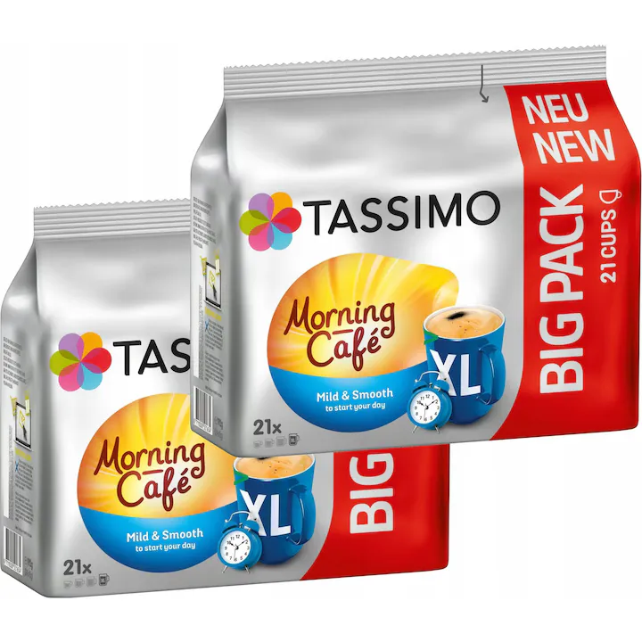 Capsule cafea TASSIMO Jacobs Morning Cafe MILD XL, set 2 x 21 capsule, 300g, amestec Arabica și Robusta