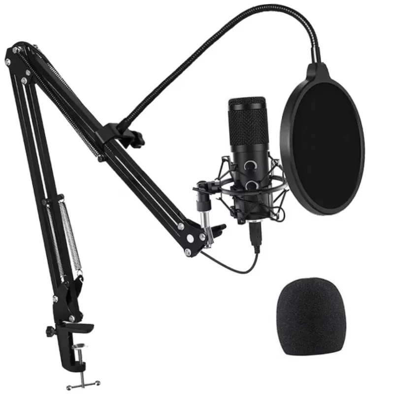 Microfon Streaming, Profesional, Brat Ajustabil, Pop-Filter, Easy-on Volume, Brat metalic de inalta rezistenta, Designul filtrului acustic, Reglare convenabila a volumului, rezistent la socuri, Transmisiune in direct, anti-infasurare