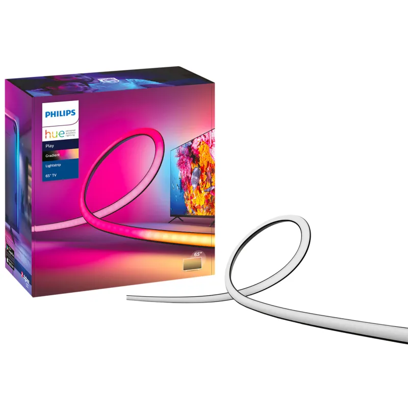Banda LED RGBW inteligenta Philips Hue Play Gradient, pentru televizor 65", 20W, 1100 lm, lumina alba si colorata, 254 cm, Silicon