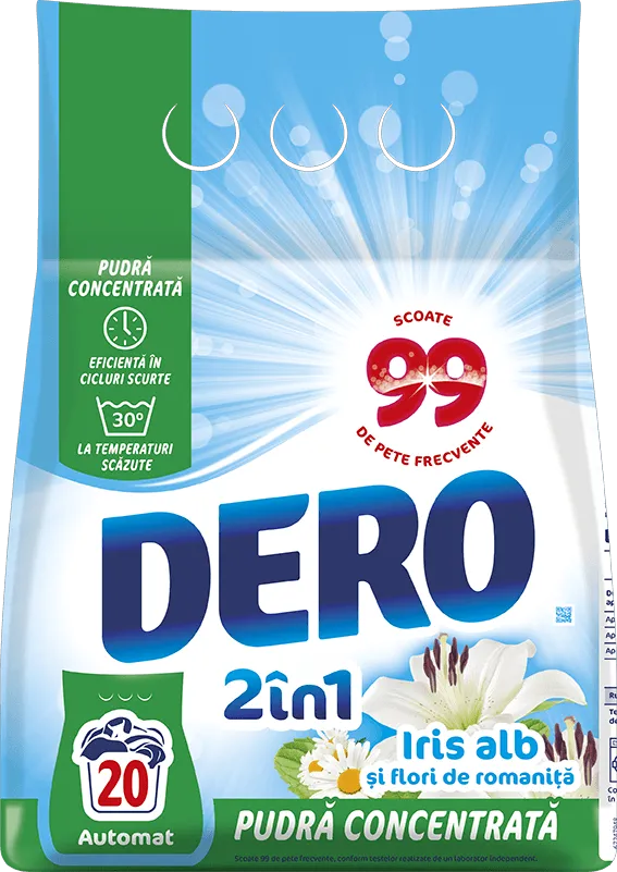 Detergent automat Dero 2in1 Iris Alb, 20 spalari, 1.5 kg