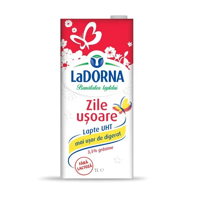 Lapte UHT integral LaDorna Zile Usoare, fara lactoza, 3.5% grasime, 1 l