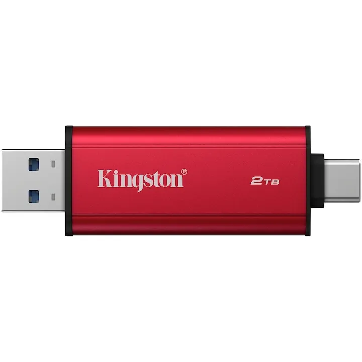 SSD Portabil Dual Kingston, 2TB, USB Type-A/USB Type-C, USB 3.2 Gen 2, rosu/negru