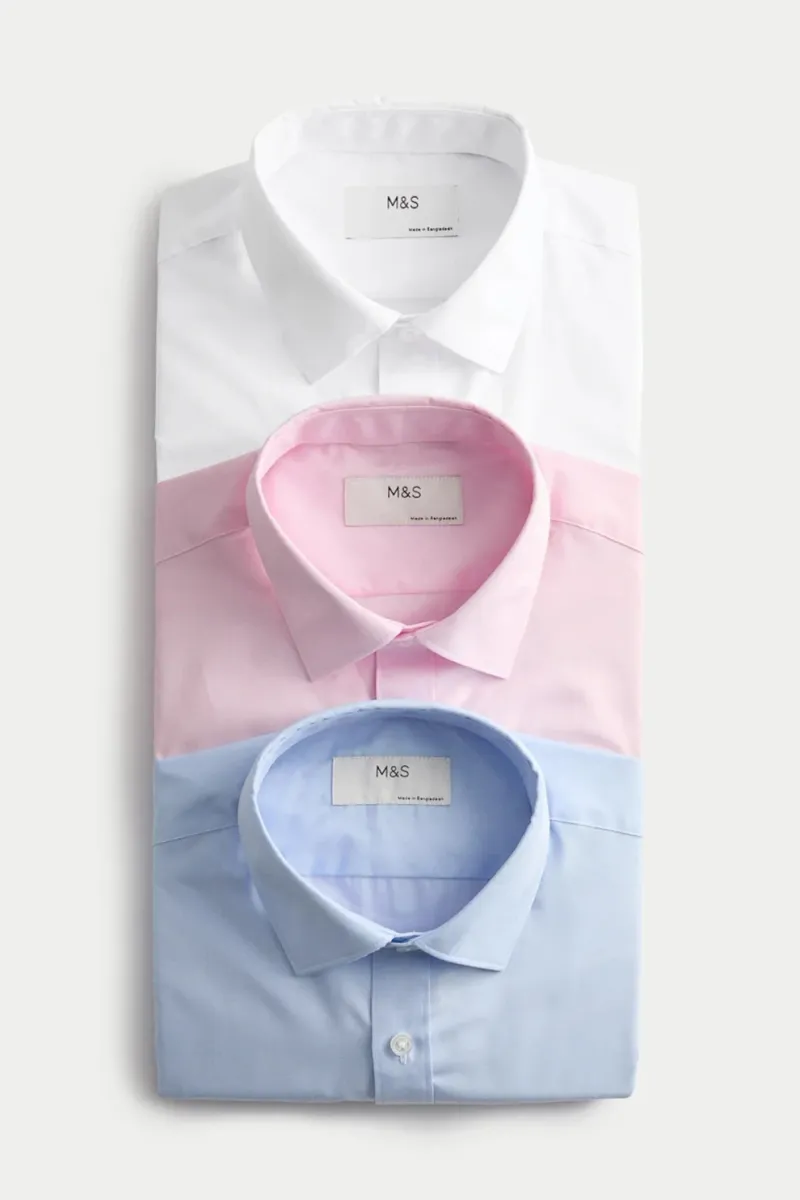 Marks & Spencer, Set de camasi din amestec de bumbac - 3 piese, Alb, Roz, Albastru, 16