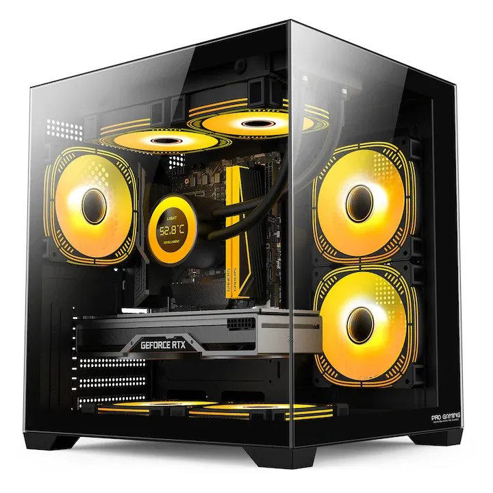 Calculator Gaming Ambra Black Glacier i5-14600KF pana la 5.3GHz, 32GB, 1TB SSD, RTX5060 8GB GDDR7 cu racire pe lichid GlacierView 240 cu display 4", 5 ventilatoare ARGB incluse, Wi-Fi 6 si Windows 11 instalat
