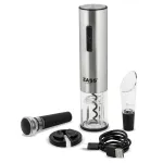 Set deschizator de vin electric Zass Gourmet ZEWS 03, Materiale ABS si PC, Incarcare USB, Accesoriu taiere folie, Picurator si dop de vidat, Argintiu