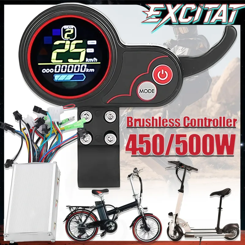 Controller electric pentru bicicleta, Excitat®, Display LCD, 52V, 25A, 450W-500W, Schimbarea vitezei, Negru