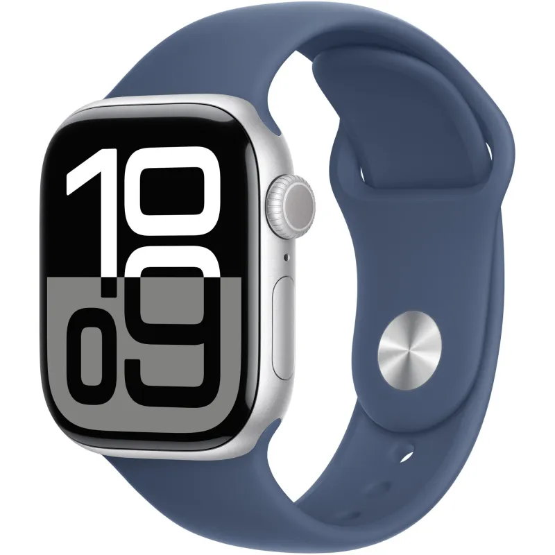 Apple Watch 10 GPS, Carcasa Silver Aluminium 42mm, Denim Sport Band - M/L