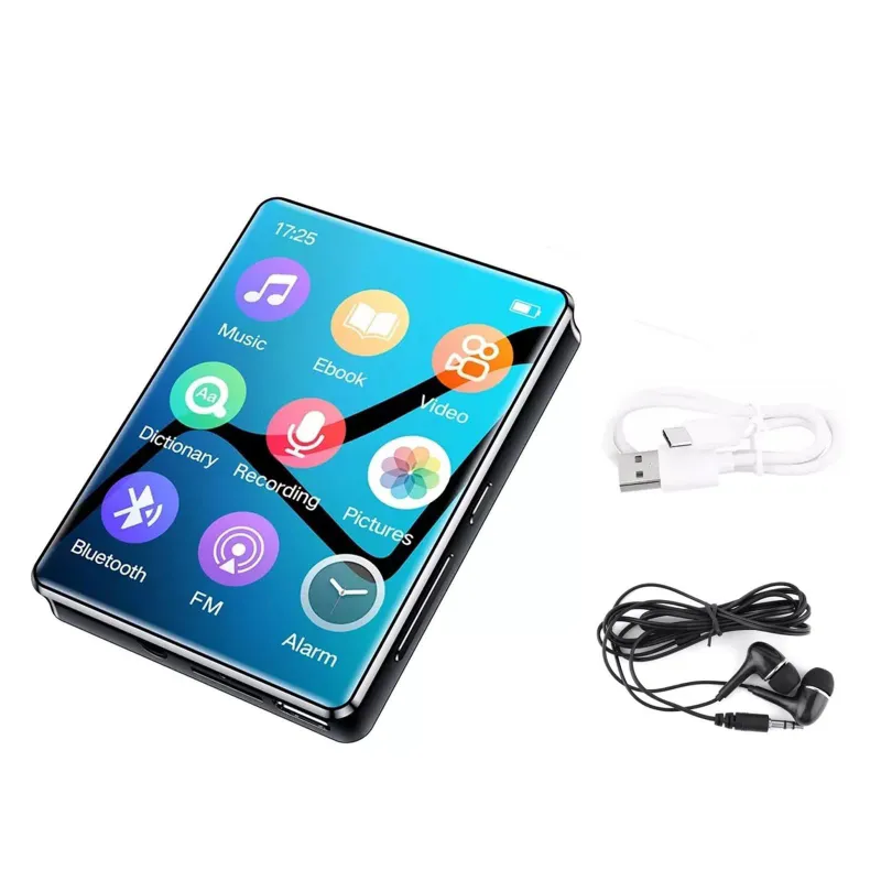Player MP3/MP4 cu Ecran IPS de 2.4 inch, Bluetooth 5.0, HiFi Audio, Radio FM, Lectoare de Carti Electronice, suport microSD pana la 128GB, Compatibil cu MP3/FLAC, Negru, cu Casti Incluse