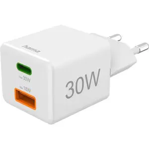 Incarcator retea HAMA 201992, 1xUSB-A, 1x USB-C, Power Delivery (PD), Quick Charge 3.0, 30W, alb