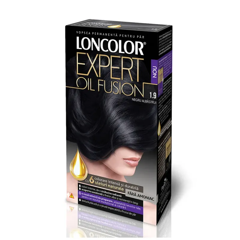 Vopsea permanenta pentru par fara amoniac Loncolor Expert Oil Fusion, 1.9 Negru albastrui