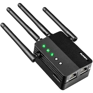 Amplificator Semnal Wireless RUNEX®, Extender Wi-Fi, 802.11ac/b/g/n, Benzi 2.4GHz si 5Ghz, WPA 2, Raza 200m, Viteza 1800Mbps, Mod Acces Point, 4 Antene, Doua Sloturi WAN si LAN, Buton WPS, Compatibil Universal