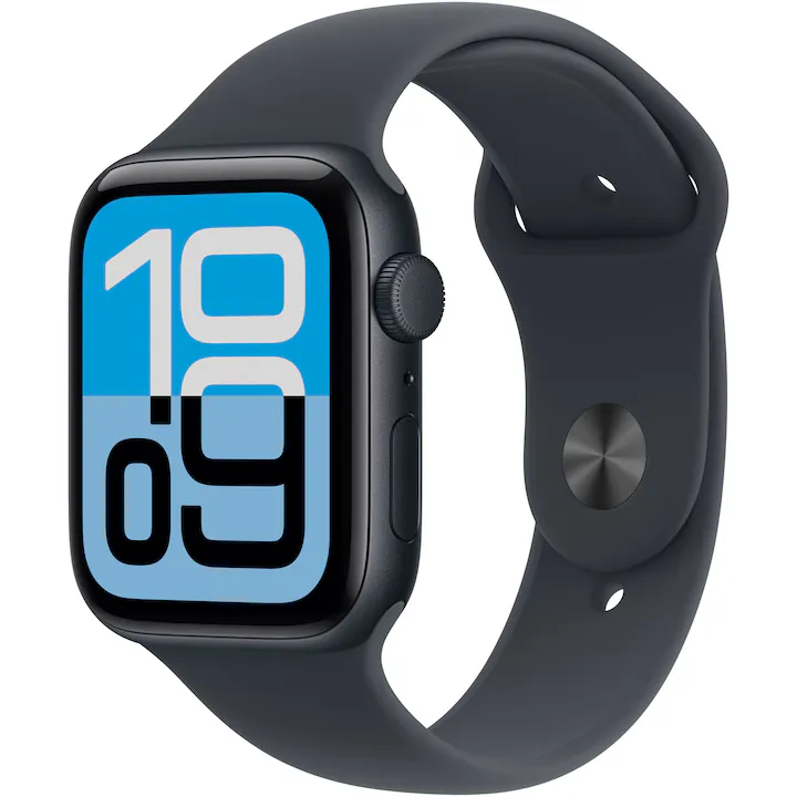 Apple Watch SE (2025), GPS, Carcasa Midnight Aluminium 44mm, Midnight Sport Band - M/L