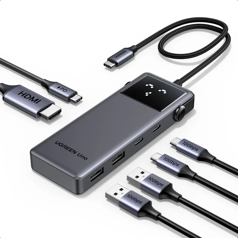 Docking Station 2x USB, 2x Type-C, HDMI, 10Gb/s, 4K, Display LED, Slot Card, I39, Ugreen Uno 6in1, Black