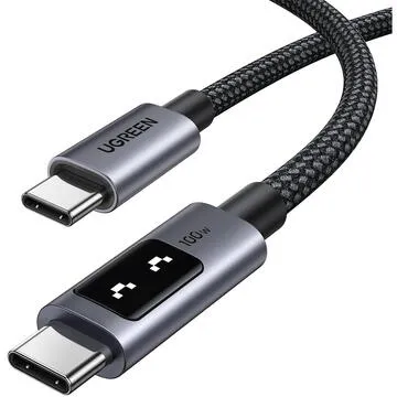 UGREEN Cablu Uno USB-C la USB-C 100W, Super Fast Power Delivery, Led Display, 1m, Negru