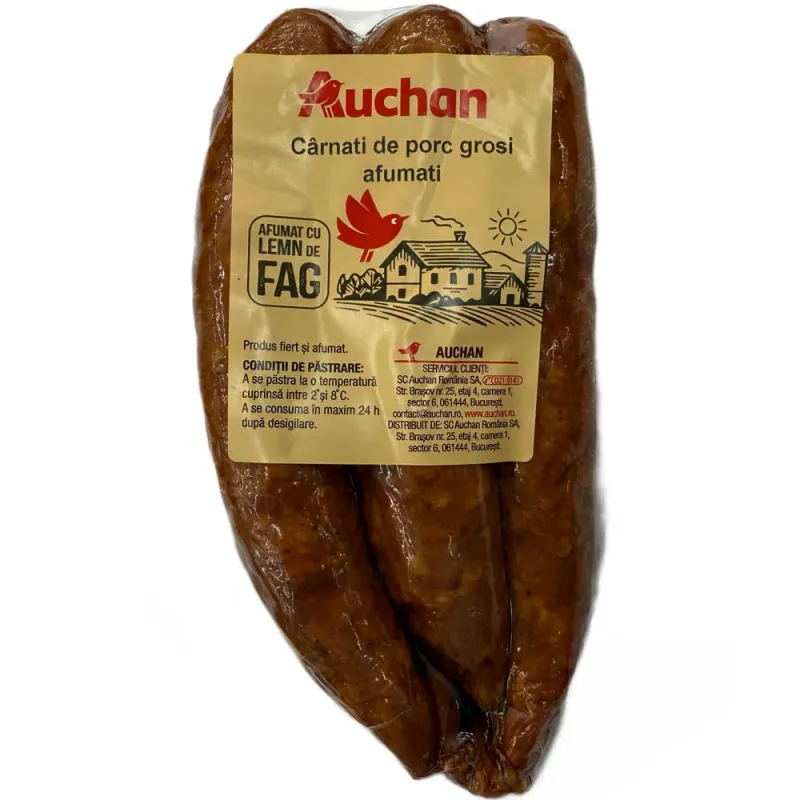 Carnati de porc grosi si afumati Auchan, vid, +/- 1 kg