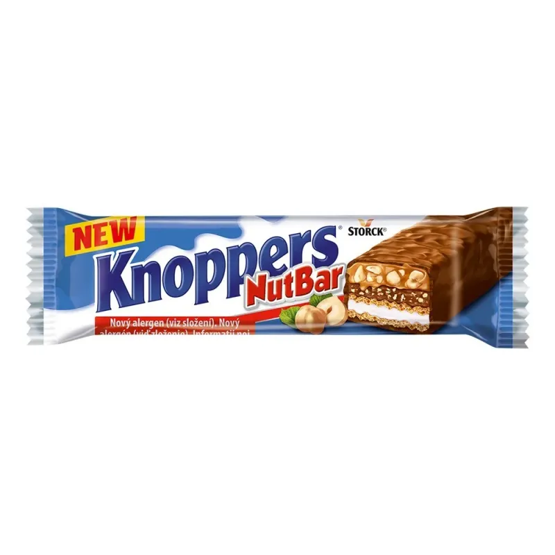 Baton de ciocolata cu lapte si crema cu ciocolata, caramel si alune Knoppers, 40 g