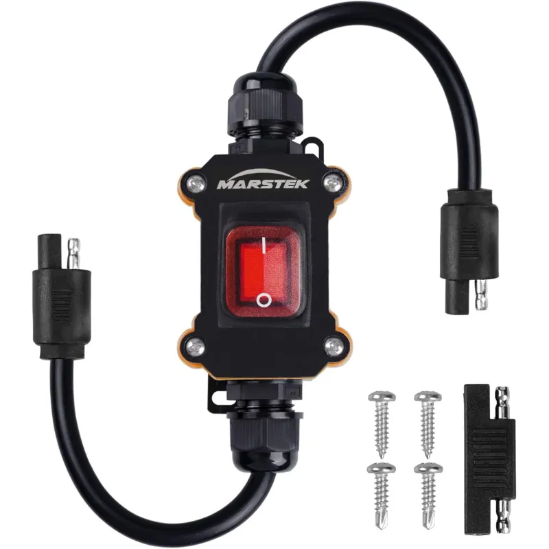 Comutator exterior, cu indicator LED rosu, Cablu SAE la SAE, 20A, IP66, 12VDC, 14AWG, montare pe surub, pentru aparate electrice