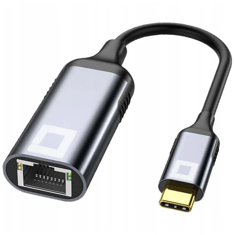 Adaptor Placa Retea, Co2®, USB-C la RJ-45 Gigabit Ethernet LAN 10/100/1000 Mbps, Plug&Play, Indicatori LED, Aluminiu Space Gray