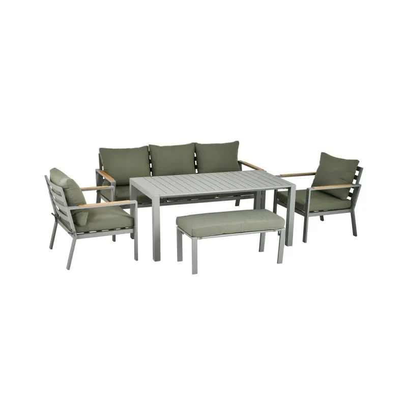 Set lounge de gradina din aluminiu cu perne si masa cu blat aluminiu Garden Star, 5 piese