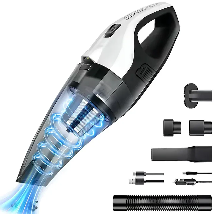 Aspirator Mana Portabil, SeveShop®, Aspirator Fara Fir Wireless, Aspirator Cu Filtru HEPA, Putere 5500 Pa, 7.4V, Autonomie 20 Min, Aspirator Mana Cu Capacitate 0.7L, Ideal Pentru Casa Si Birou, Compact Si Usor, Curatare Praf Si Murdarie, Negru