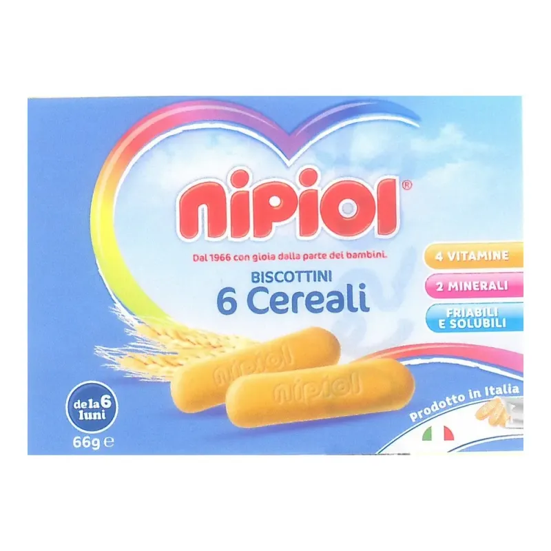 Biscuiti Nipiol 6 cereale, de la 4 luni, 66 g