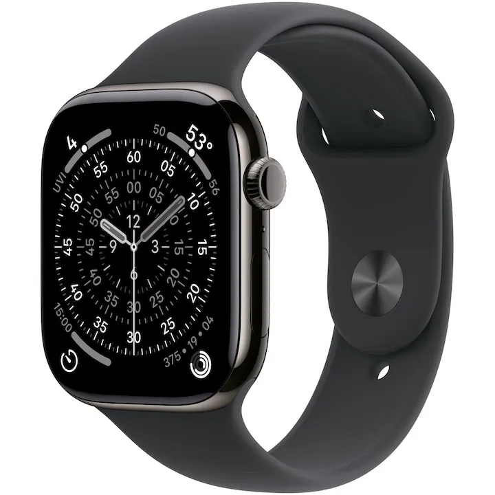 Apple Watch 11 GPS + Cellular, Carcasa Slate Titanium 42mm, Black Sport Band - S/M