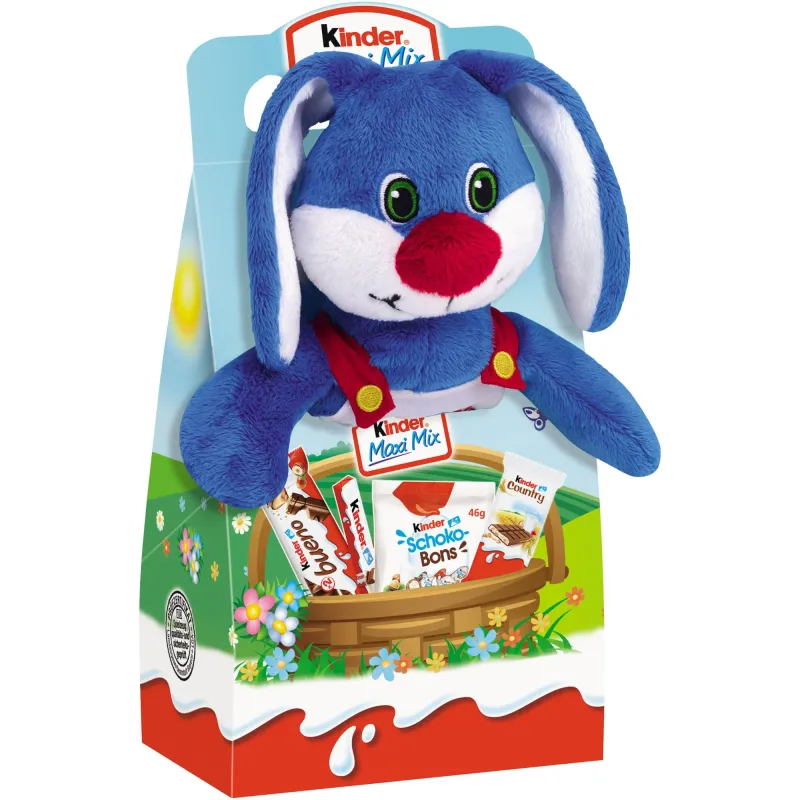 Pachet selectie de ciocolata Kinder Maxi Mix cu jucarie de plus, diverse modele, 133 g