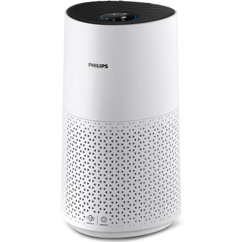 Purificator de aer Philips AC1715/10, seria 1000i, purifica incaperi de pana la 36 m², CADR 300 m3/h, 4 setari manuale de turtie (Nocturn, Turatia 1, 2, Turbo), filtre HEPA si cu carbon activ, conectat cu aplicatia Air+, Mod noctun, Alb