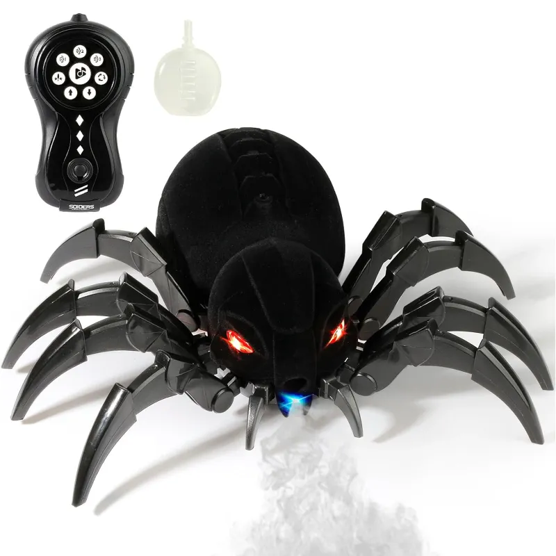 Robot Paianjen Realist, Hggzeg, Telecomanda inclusa, Miscari realiste si sunete specifice, Luminati, Se deplaseaza si sufla aburi pe gura, Jucarie interactiva pentru copii, Plastic, 29 x 23 x 9cm, Negru