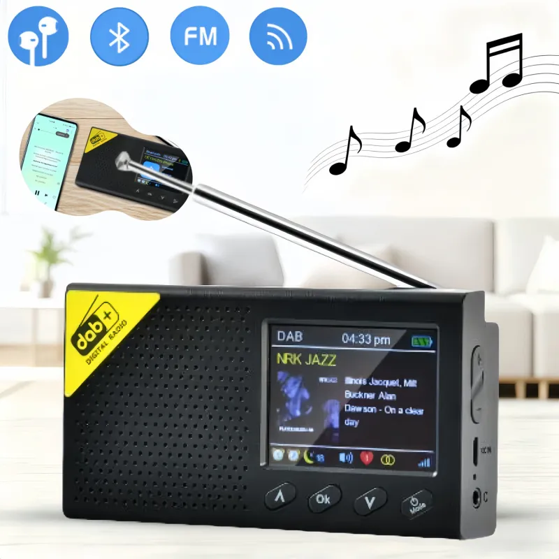 Radio Portabil, MOSMAOO®, DAB Radio, Radio digital, DAB/DAB+, FM, Bluetooth 5.0, Portabil, LCD 2.4 inch, USB-C, Alarm, Antena Telescopica, Negru