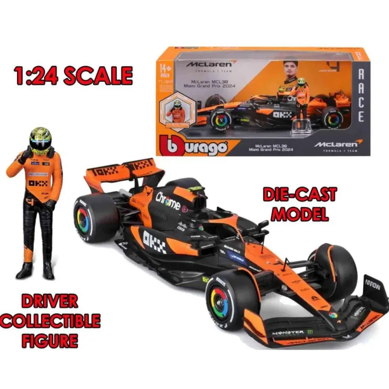 Figurina Formula 1 McLaren Mcl38 cu Norris, Bandai, model die-cast 1/24, pentru băieți