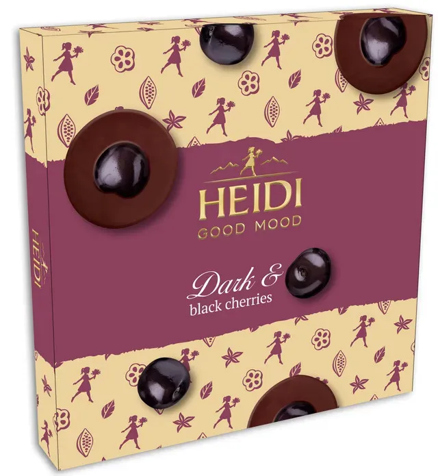 Praline de ciocolata amaruie cu cirese confiate Heidi Good Mood, 119 g