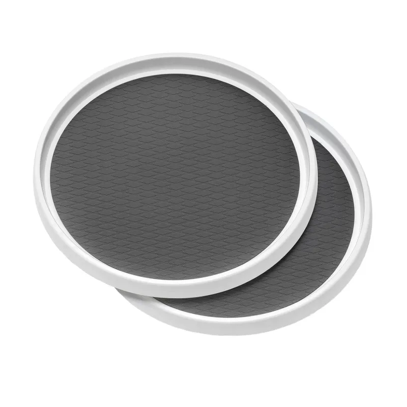 Tava Rotativa pentru Bucatarie, SINBINTA, Organizator rotativ tip tava pentru frigider sau dulap, 2 buc, Suprafata antialunecare, Rotatie 360 grade, Usor de curatat, Utilizati pe blaturi, frigider, mese sau in dulapuri, Plastic, 30*4.5cm, Alb