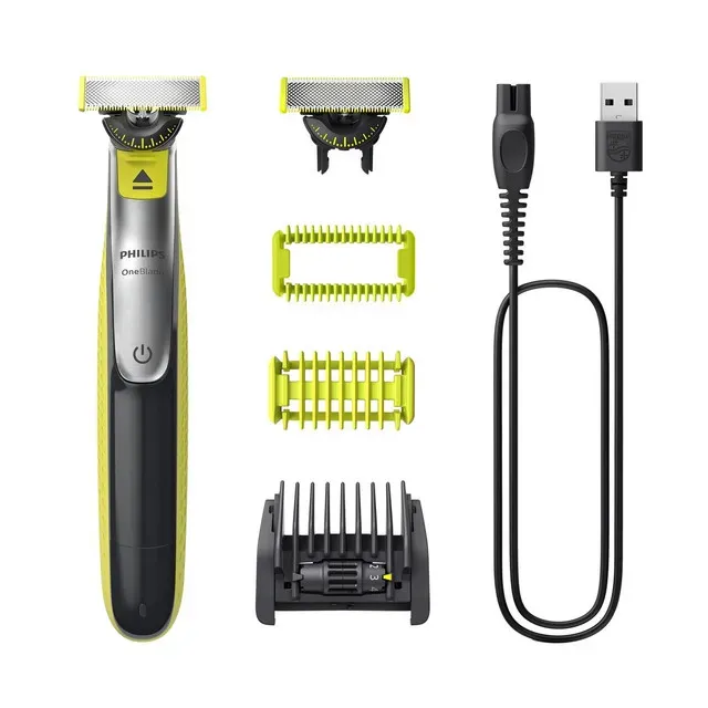Aparat de tuns si ras Philips OneBlade QP2834/23, fata/corp, autonomie 60 min, pieptene reglabil, verde/gri