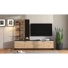 Biblioteca living Margate AH, stejar artisan + negru,208 cm, 2C