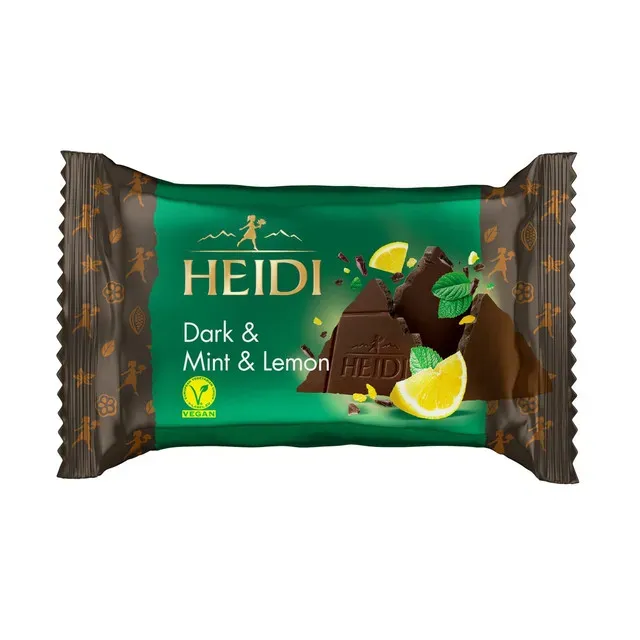 Ciocolata neagra cu bucati de menta si lamaie Heidi, 27 g
