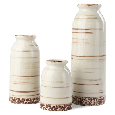 Set 3 vaze VaseTopia, ceramică, bej, suprafață netedă