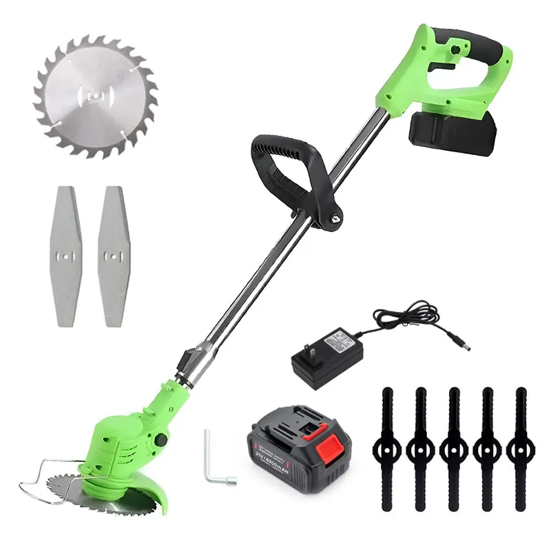 Motocoasa Electrica Teno®, acumulator 48V, baston telescopic, 3 tipuri de lame pentru taiere, 18000 RPM, autonomie de 2 ore, accesorii incluse, verde