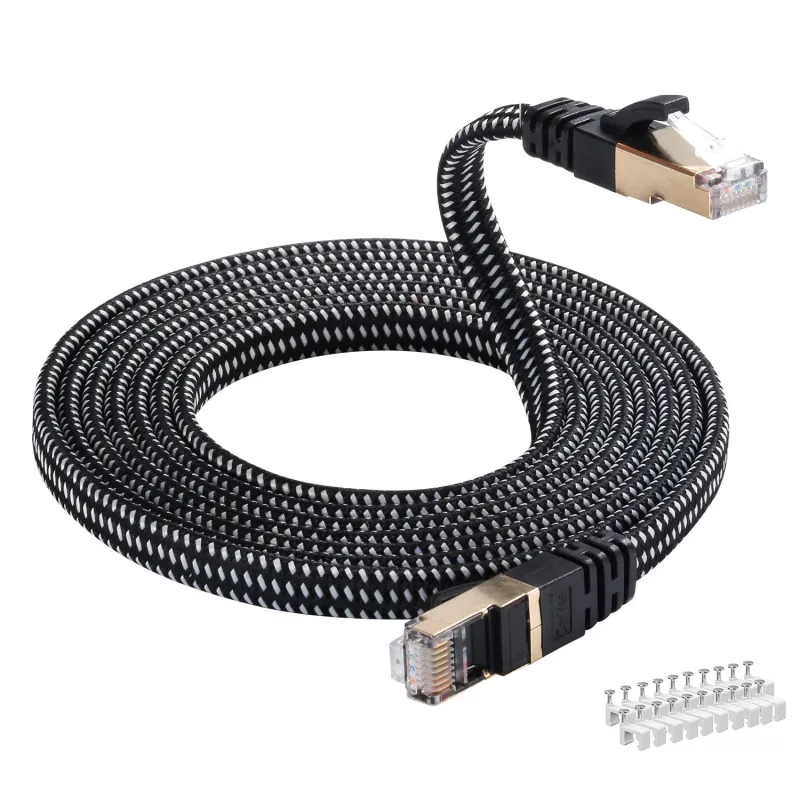 Cablu Internet LAN, Cablu de Retea Ethernet Cat 8, Conector RJ45, 40 Gbps, 2000 Mhz, Format Plat, Nailon, Rezistenta la rupere, 20m, Negru