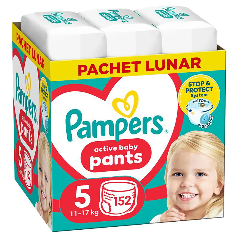 Scutece-Chilotel Pampers Active Baby XXL Box, Marimea 5, 11kg-17kg, 152 buc