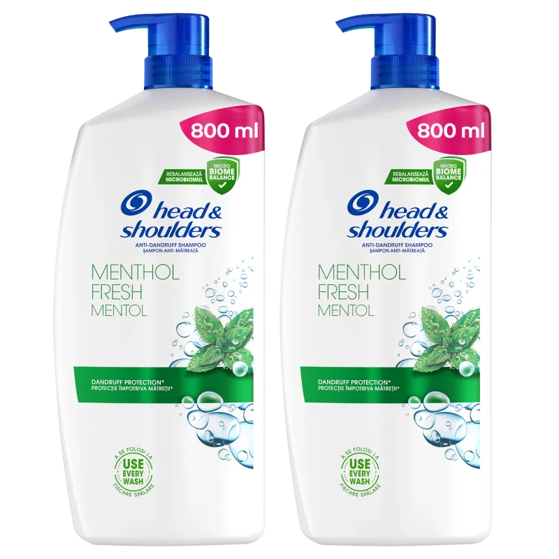 Pachet: 2 x Sampon anti-matreata Head & Shoulders Menthol Fresh 2-in-1 pentru orice tip de par si scalp, 800ml