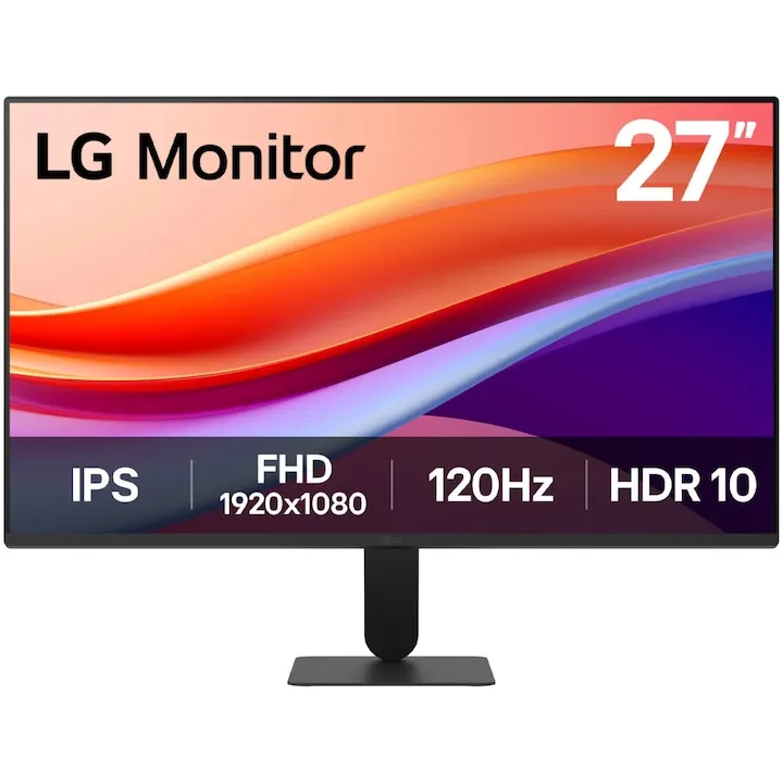 Monitor LED LG 27U41YA-B, 27", Full HD (1920 x 1080), IPS, 120Hz, 5ms, AMD FreeSync™, Reader Mode, Flicker Safe, Super Resolution+, Dynamic Action Sync, Crosshair, HDMI, DisplayPort, VESA, Negru