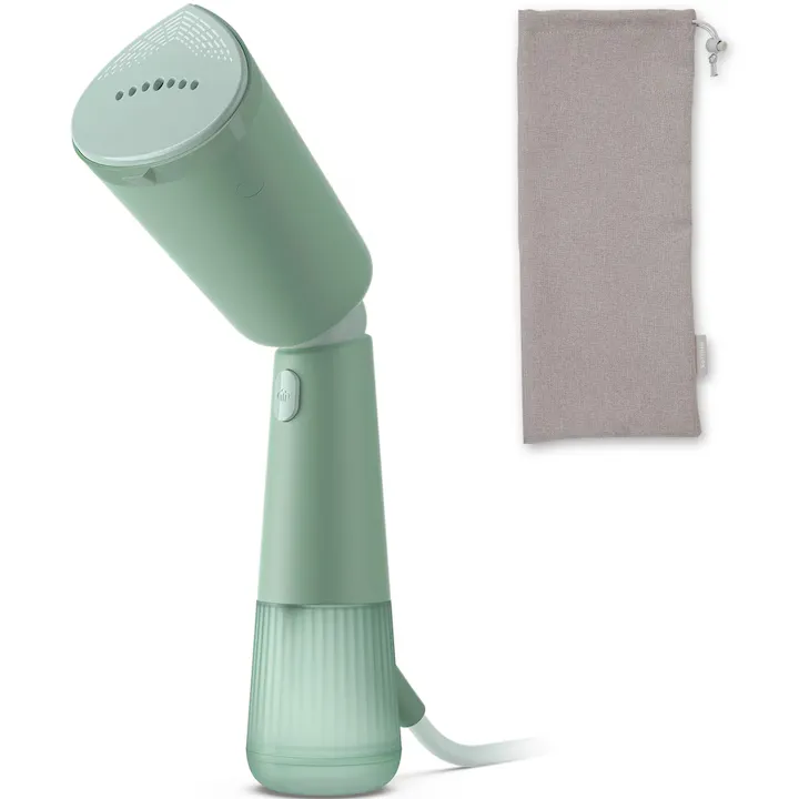 Aparat de calcat vertical portabil Philips STH5010/70 Seria 5000, 1300W, debit de abur 24 g/min, rezervor de apa 120 ml, cap reglabil pentru calcare verticala si orizontala, saculet depozitare, verde