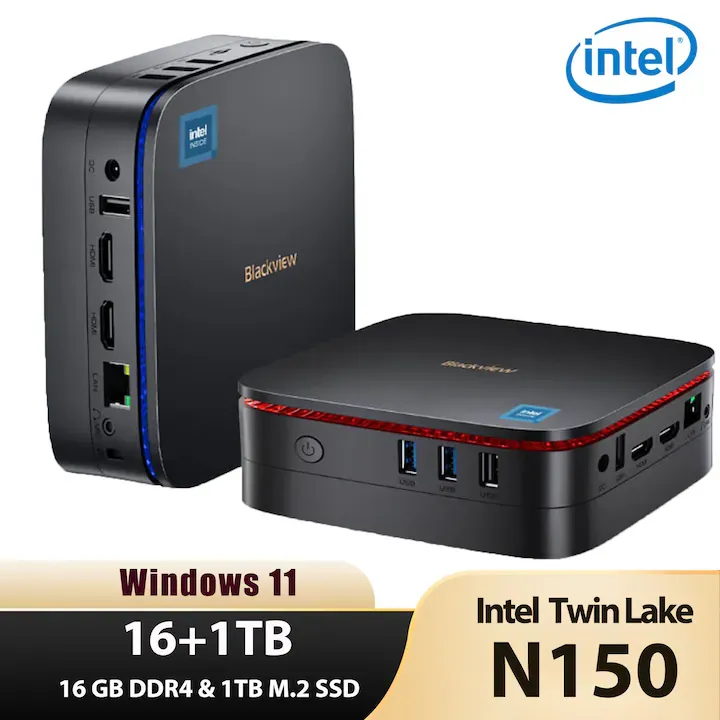 Mini PC Blackview MP60 Windows 11 cu procesor Intel Twin Lake N150, 16GB RAM+ 1TB, Mini Desktop PC Suport 4K Dual HDMI Display/Dual WiFi/BT4.2/USB3.2/Home/Office