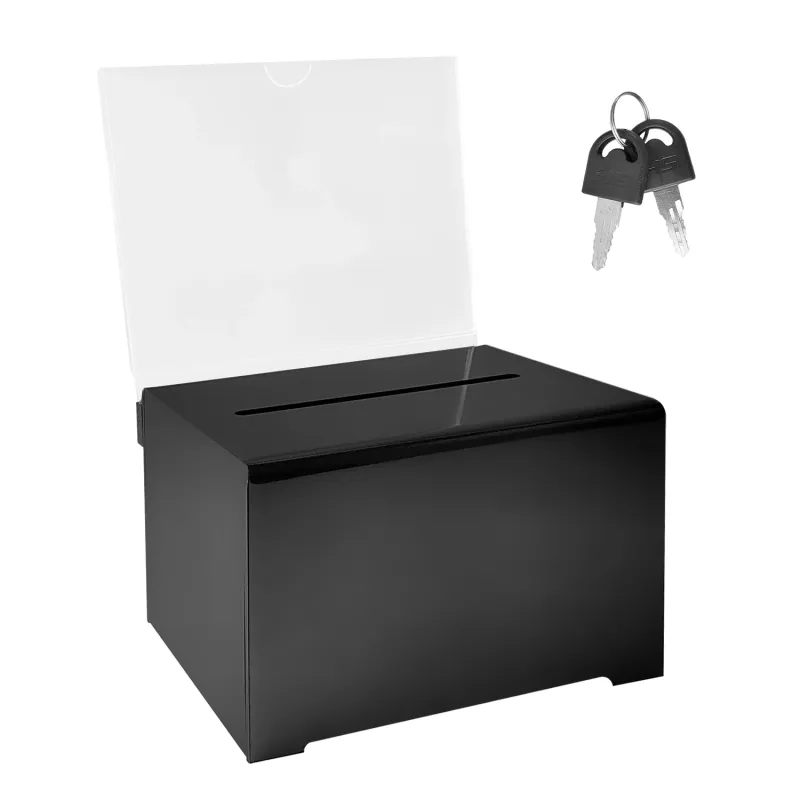 Cutie de donatii din acril cu lacat si cheie, 16x11.8x10cm, capacitate mare, pentru evenimente si competitii