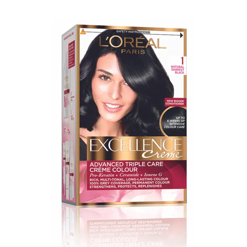 Vopsea de par permanenta L'Oreal Excellence Creme 1 Natural Darkest Black