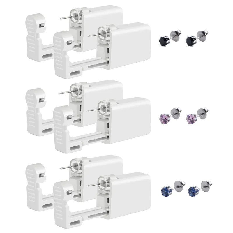 Set piercer urechi steril de unica folosinta, Darklove, Cu cercel, 6 pcs, Fara durere, Design ergonomic, Portabil, Usor de utilizat, Pentru salon si piercing la domiciliu, Inox/Plastic, 5.8x2.3x1.2cm, Multicolor
