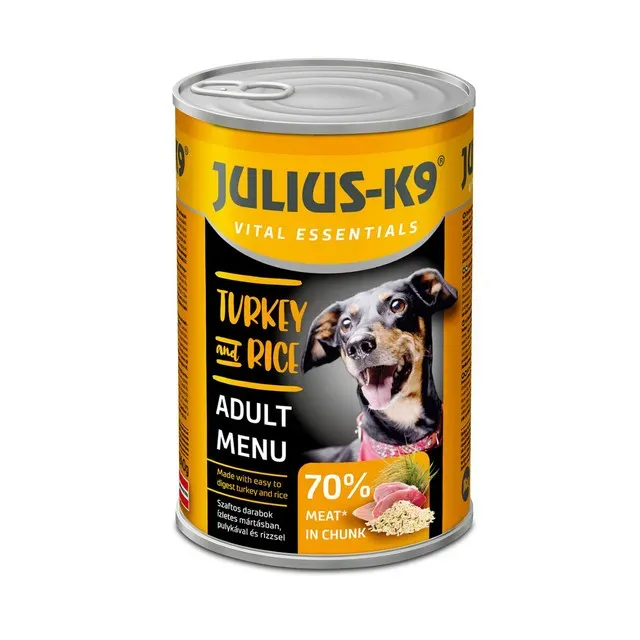 Hrana umeda pentru caini adulti Julius-K9, curcan si orez, 1240 g